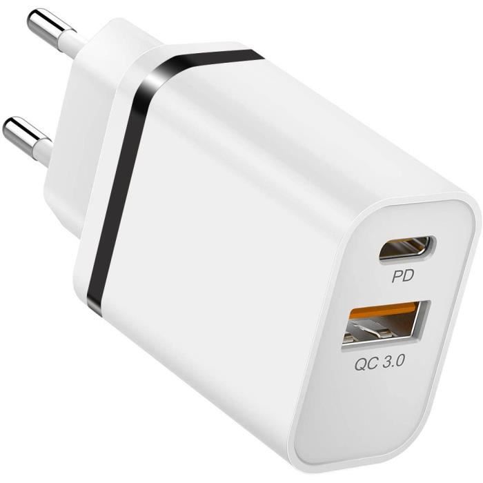 Chargeur Adaptateur Rapide 2 Ports USB Type-C pour Samsung A54 A34 A32 4G-5G A31 A30