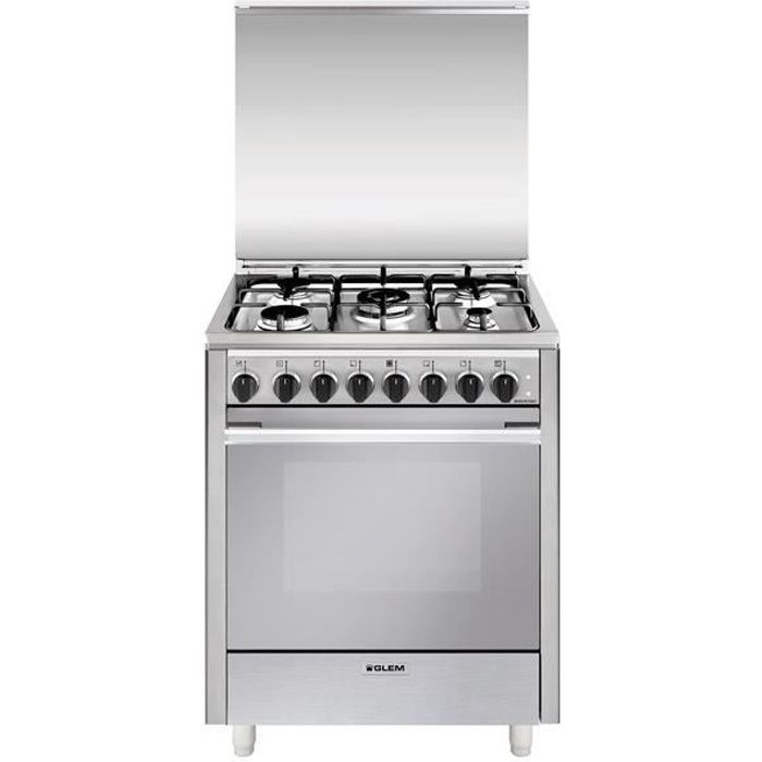 Glem U765MI6, Cuisinière, Acier inoxydable, Rotatif, Devant, Cuisinière à gaz, Au milieu