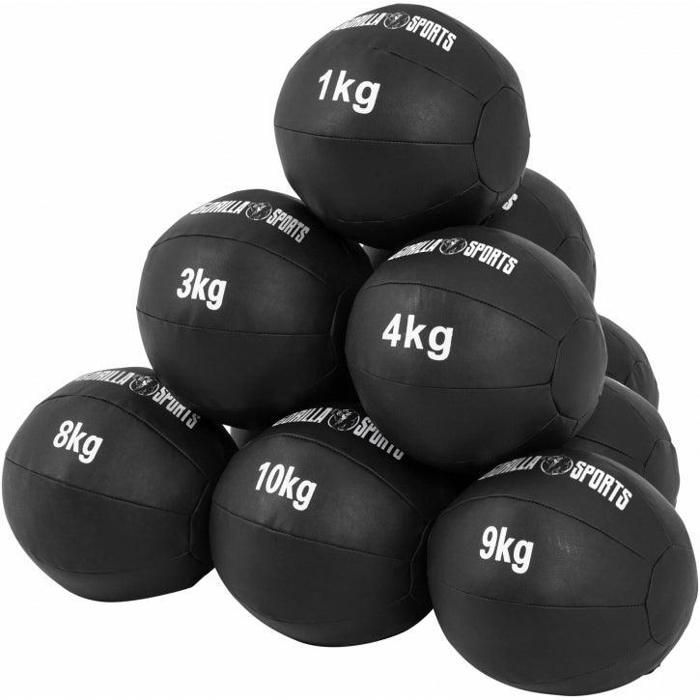 Lot de 10 Médecine Balls en Cuir Synthétique - De 1 à 10 KG (55 KG)