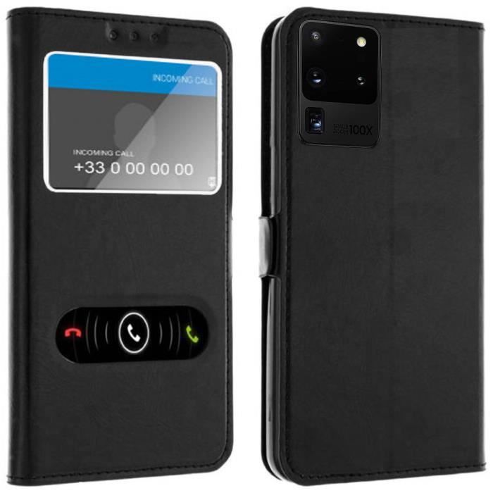 Pour Samsung Galaxy S20 FE (6,5-) - Housse Etui Noir-Décrochage rapide Avec double Fenêtres-Intérieur silicone Gel. JOLLINI®