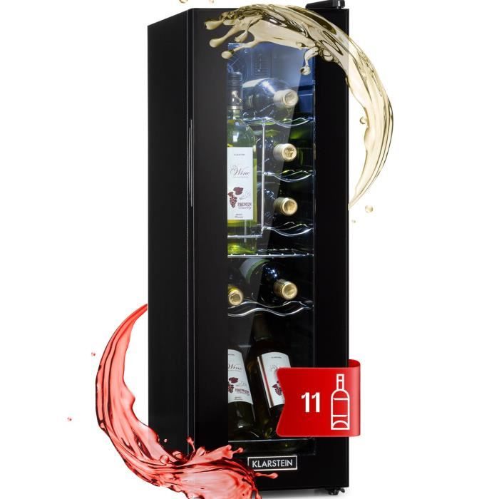Klarstein Shiraz 12 slim Cave à vin 32 litres / 12 bouteilles - 5 à 18°c - 42db - porte vitrée - noir