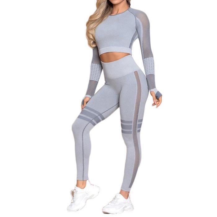 Ensemble de Sport Femme 2 Pièces Vêtements de Fitness Bleu clair S