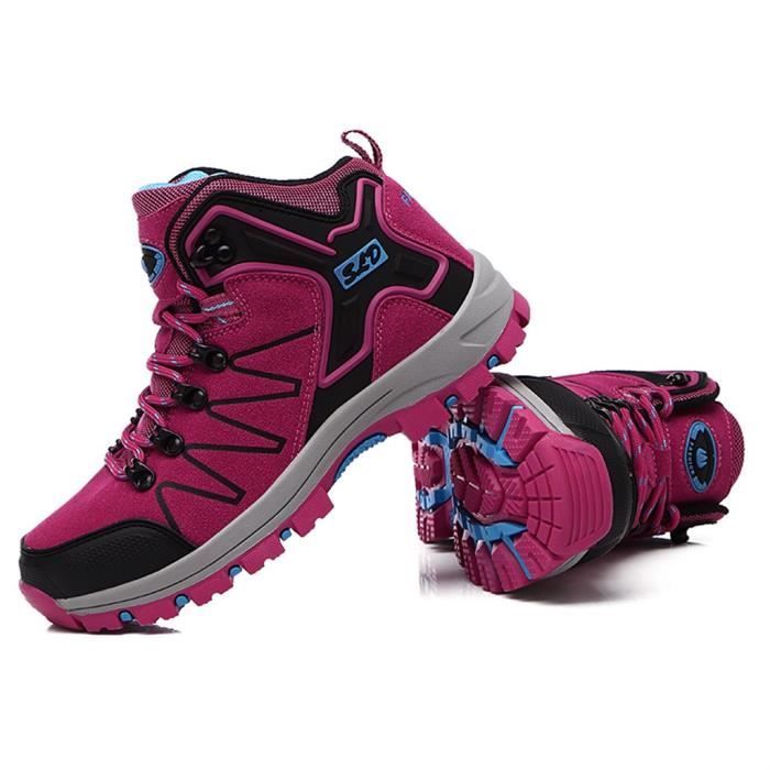 Chaussures de randonnée en plein air pour femmes Chaussures de sport antidérapantes Couple Baskets à la mode Rose vif
