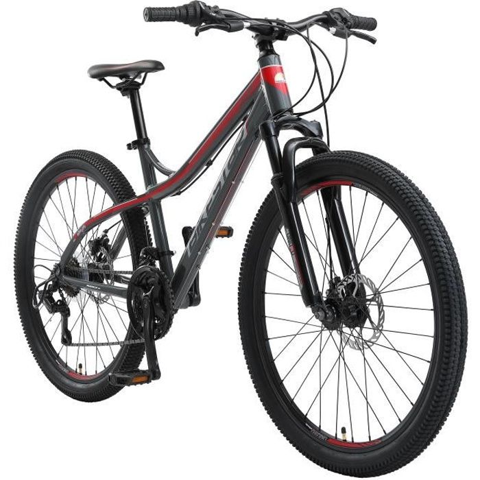BIKESTAR | VTT en Aluminium | 26 pouces | Mountainbike avec Frein à Disque | Gris Rouge