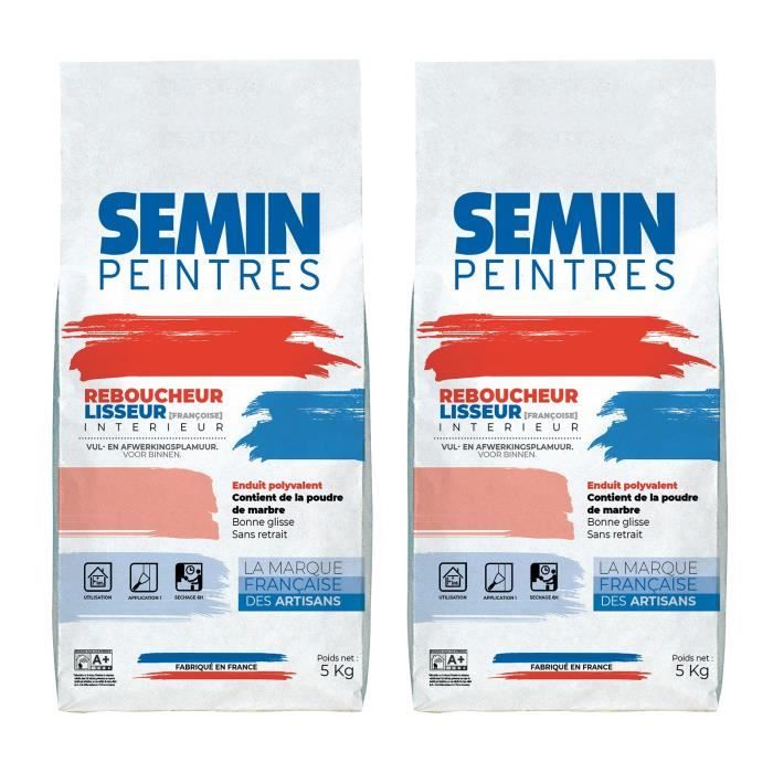 Lot de 2 enduits de rebouchage et lissage en poudre Reboucheur Semin - séchage rapide - intérieur - sac de 5 kg