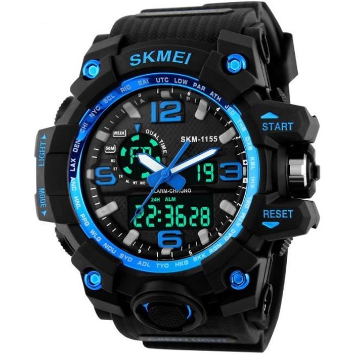 Montre Homme marque de Luxe Sport LED Numérique bleu étanche Superbe