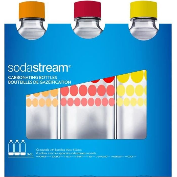 Sodastream 4042320990 Pack DE 3 Bouteilles Pet 1L Bulles DE Couleur Plastique