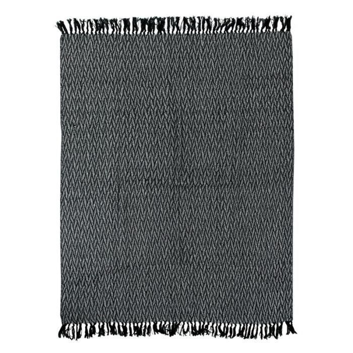 ESCAPADE - Plaid ethnique motif chevrons blanc et noir 125x150