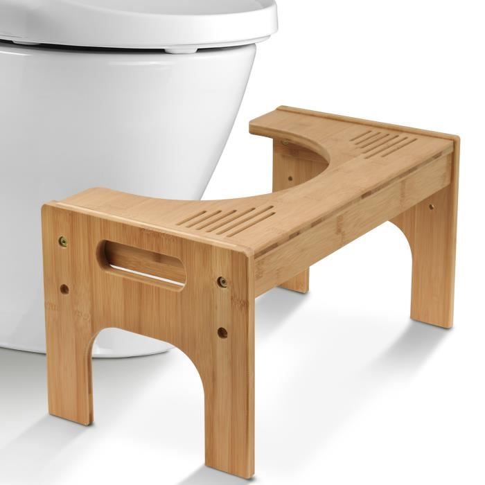 Tabouret de Toilette en Bambou, Hauteur Réglable de 17 à 24 cm, Tabouret Salle de Bain, Antidérapant pour, Marron