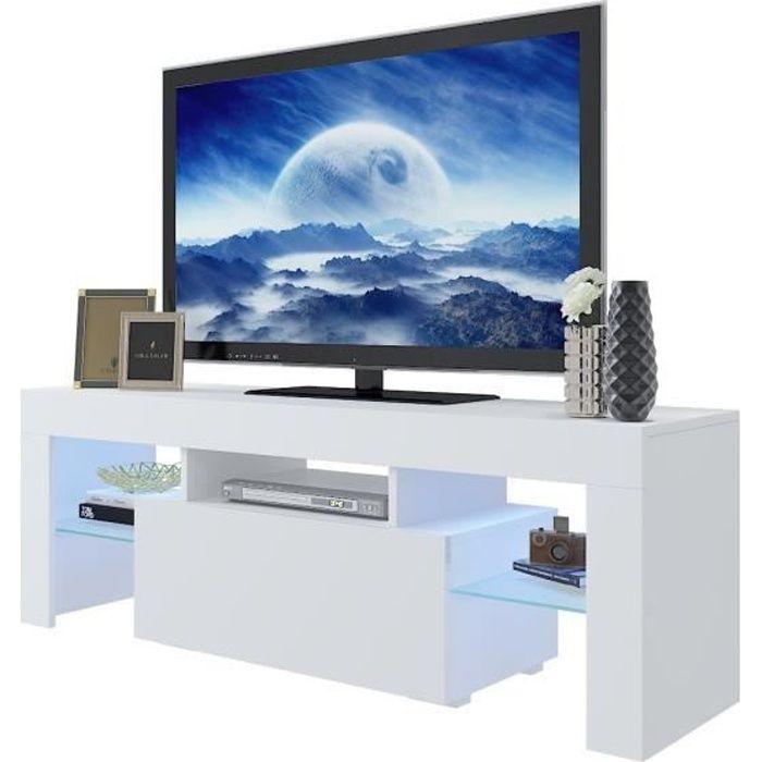 Tresice France Meuble TV Blanc Brillant OREA led bleu