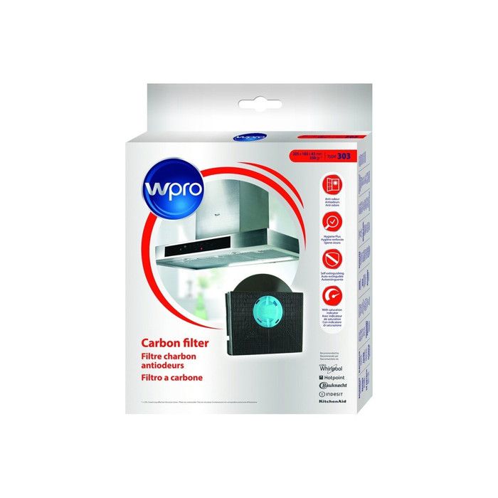 WPRO Filtre de Hotte à Charbon Type 303 Forme Carré avec Casquette pour Hottes Whirlpool AKR769 / AKR770 / AKR771 / AKR772