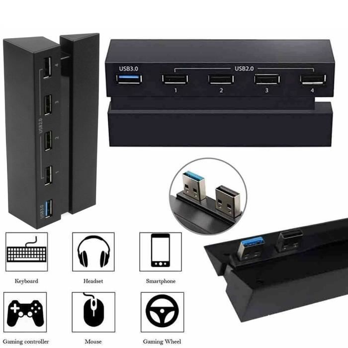 HUB, DOBE PS4 HUB, Adaptateur haute vitesse USB 3.0 2.0 5 ports pour hub d'expansion PS4, pour Sony Playstation 4