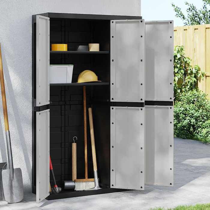 VidaXL Armoire de rangement d'extérieur gris et noir 97x37x165 cm PP ...