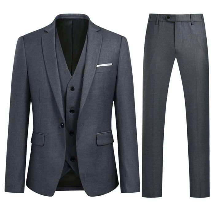 Allthemen XK522GR0M Costume Homme 3 Pieces Mariage Slim Fit Smoking Costumes Couleur Pure Formel Veste Gilet et Pantalon