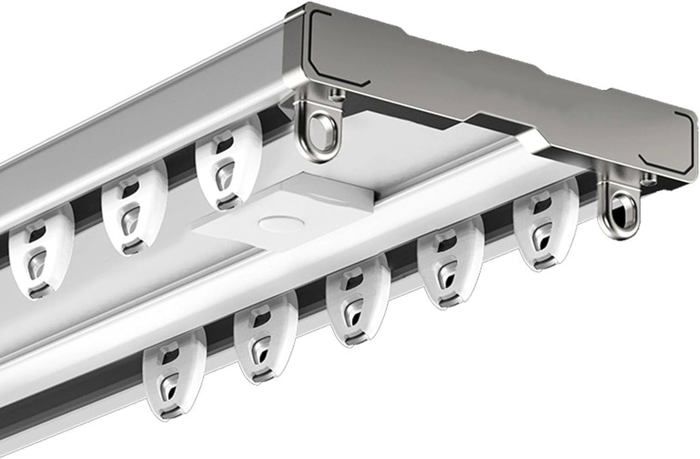 Rail Double Pour Rideaux – Aluminium, 420 Cm, Blanc – Coulissement Silencieux, Fixation Plafond Ou Mur