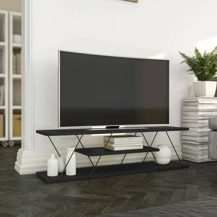 Meuble TV Dmustaph - Dmora - Mélamine - Anthracite Gris 120x34h33 cm Meuble TV Dmustaph - Dmora - Mélamine - Anthracite Gris 120x34h33 cm