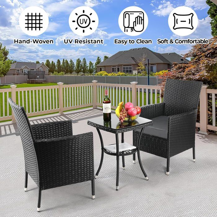 Meubles de Jardin-Salon de Jardin Ensemble 3 Pièces-Salon de Balcon-Fauteuil