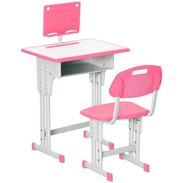 Bureau et chaise pour enfant HOMCOM avec support de lecture casier crochet et porte stylo - hauteur réglable - 60 x 45 x 90-102 cm