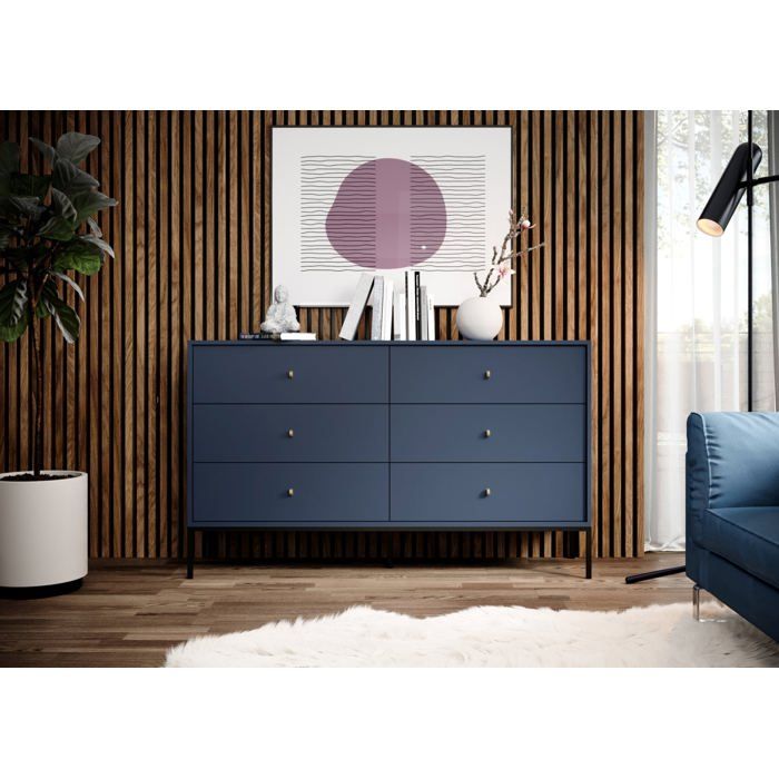 Commode à six tiroirs - MONNE - 154 cm - bleu marine