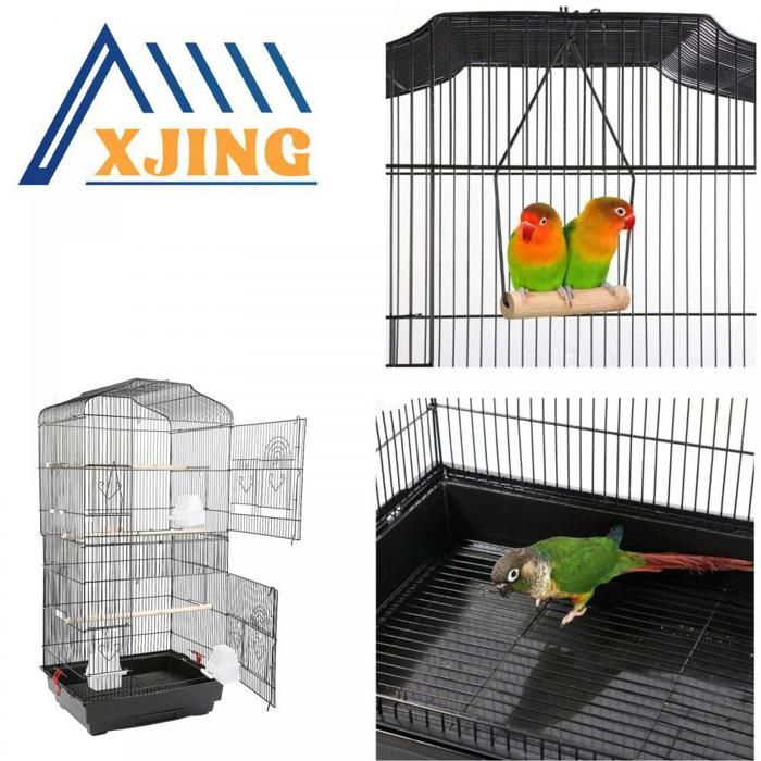 Meilleurs prix pour XJING Cage à oiseaux en métal, 50*45*17cm, avec plateau coulissant, un anneau de support, avec 4 mangeoires