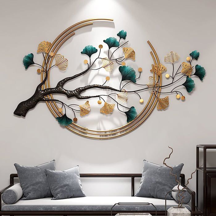 Décoration Murale Métal 3D - Feuilles De Ginkgo, Design Oriental, 110 X 60 Cm - Pour Salon, Chambre, Entrée - 5
