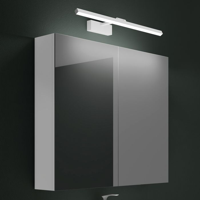 Mai & Mai Armoire Miroir Suspendue de Salle de Bain 80x15x70cm Blanc Mat avec Lampe LED 180°Rotative 60cm Blanc