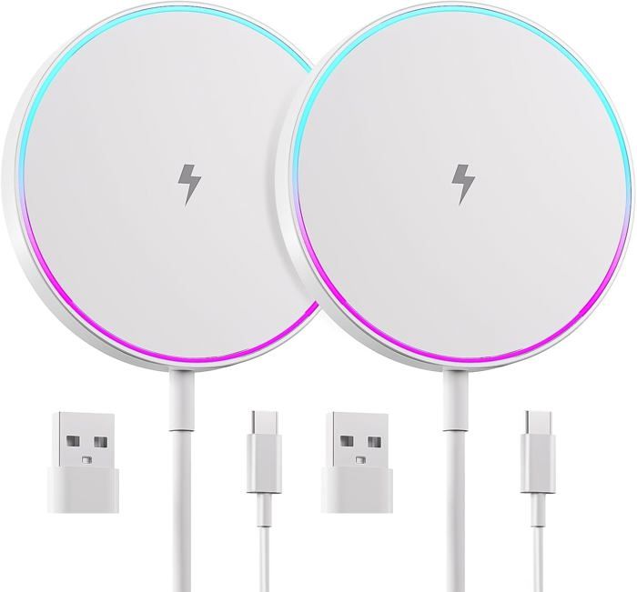 Chargeur Sans Fil MagSafe 15W Pour IPhone 16/15/14/13/12/11 - Avec Adaptateur 20W Et Câble 1m - Charge Rapide, Alignement Magnétique, Sécurisé