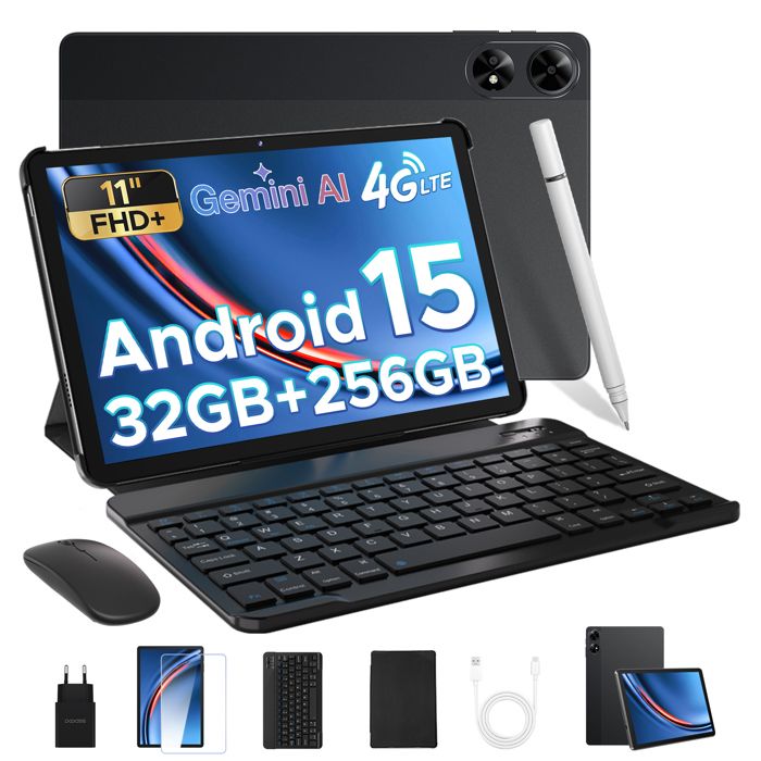 Tablette tactile 11 pouce DOOGEE TAB G6+ Avec clavier 9+24 Go étendue + 256 Go Android 15 – 8000mAh Widevine L1/Dual SIM PC – Noir