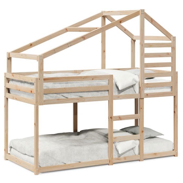 Lit superposé enfant - VIDAXL - DEC8493L - Bois de pin massif - 80x200 cm - Design avec toit