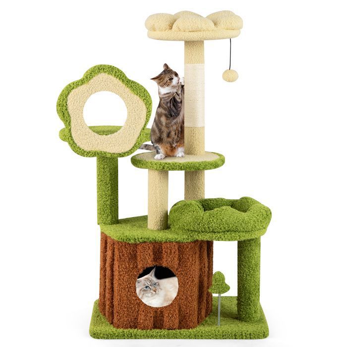 Comparer les prix de Arbre À Chat Multi-Niveaux 100 Cm Costway, Condo Tronc, Lit Douillet En Peluche, Pompon, Jouet À Ressort, Plates-Formes, Griffoir
