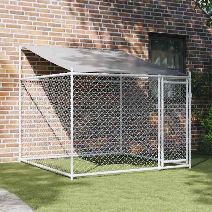 Comparer les prix de （2141053)Niche/enclos pour chiens Scandinave - styleCage pour chien avec toit et porte gris 2x2x2 m acier galvanisé