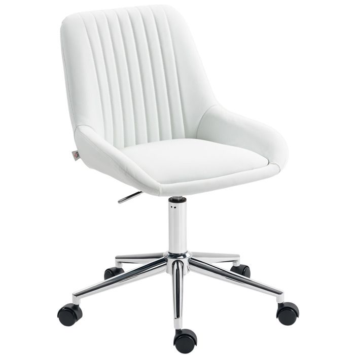 Fauteuil de bureau - HOMCOM - sans accoudoirs - hauteur réglable - cuir synthétique et silicone - 52x58x80-90cm - blanc Fauteuil de bureau - HOMCOM - sans accoudoirs - hauteur réglable - cuir synthétique et silicone - 52x58x80-90cm - blanc