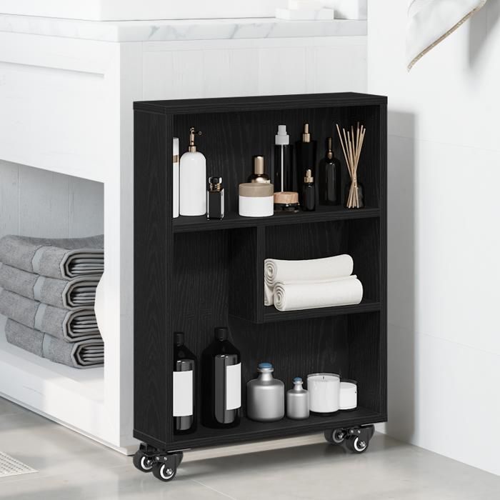 Chariot de rangement étroit Chêne noir 48x13x68 cm Bois d ingénierie