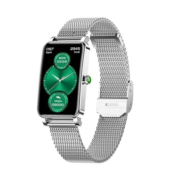 Montre Connectée Femme - Montre Etanche - Coque en alliage - bracelet en acier inoxydable Cadran Vert - Cadeau de Saint