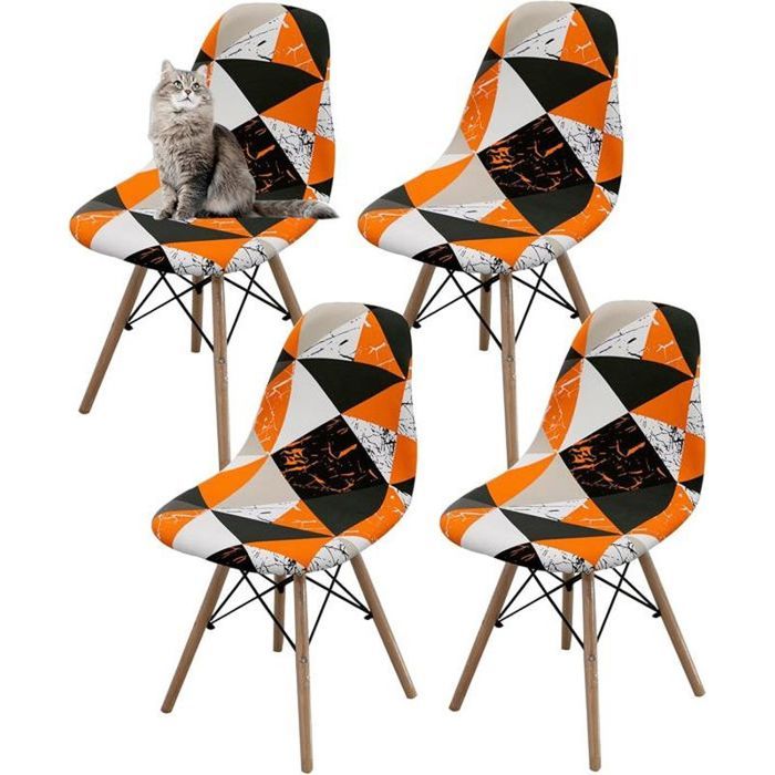 NEWRGY 4Pcs Housse de Chaise Scandinaves Extensible Housse de Chaise de Salle à Manger géométrie orange noir