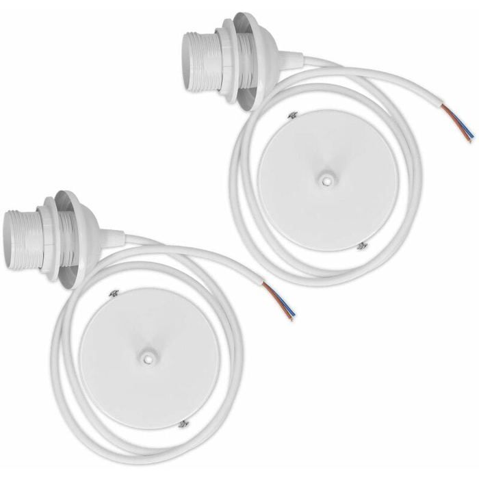 2x câble électrique pour lampe - Câble avec douille Blanc E27 et bague de fixation - Monture de suspension pour luminaire plafond