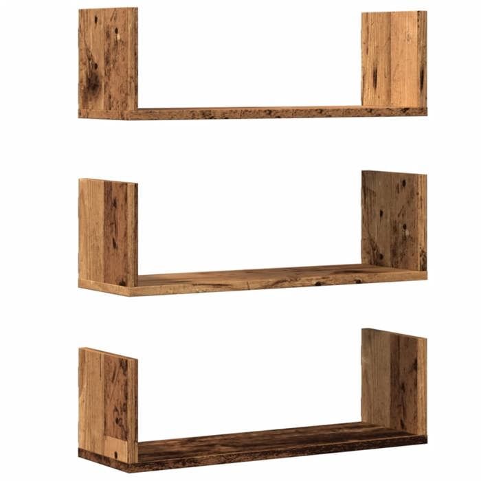 HSF®Étagères murales - Étagère Rangement pour livres/DVD - 3 pcs vieux bois 58x18x18 cm bois dingénierie cpw6319015