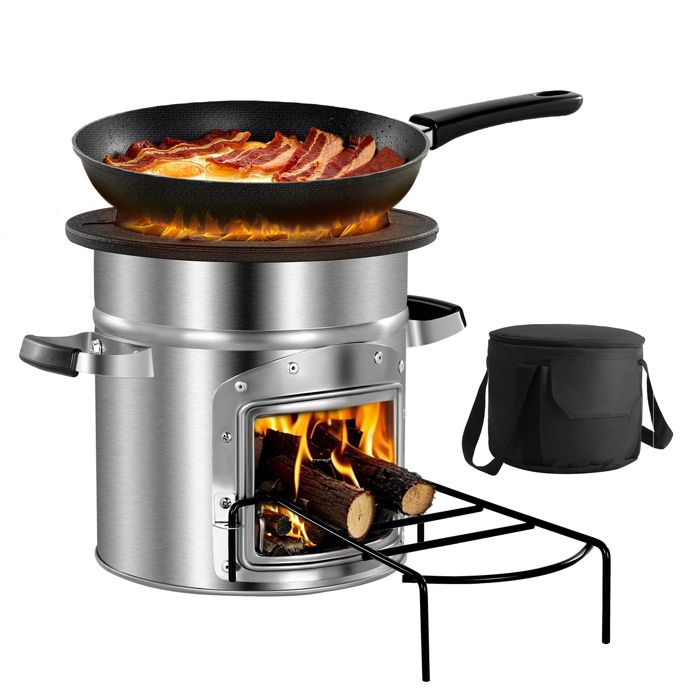 Réchaud de camping à bois, réchaud à gaz pliable carré en acier inoxydable, réchaud de randonnée pliable en acier inoxydable pour pique-nique, barbecue, cuisinière de camping en plein air