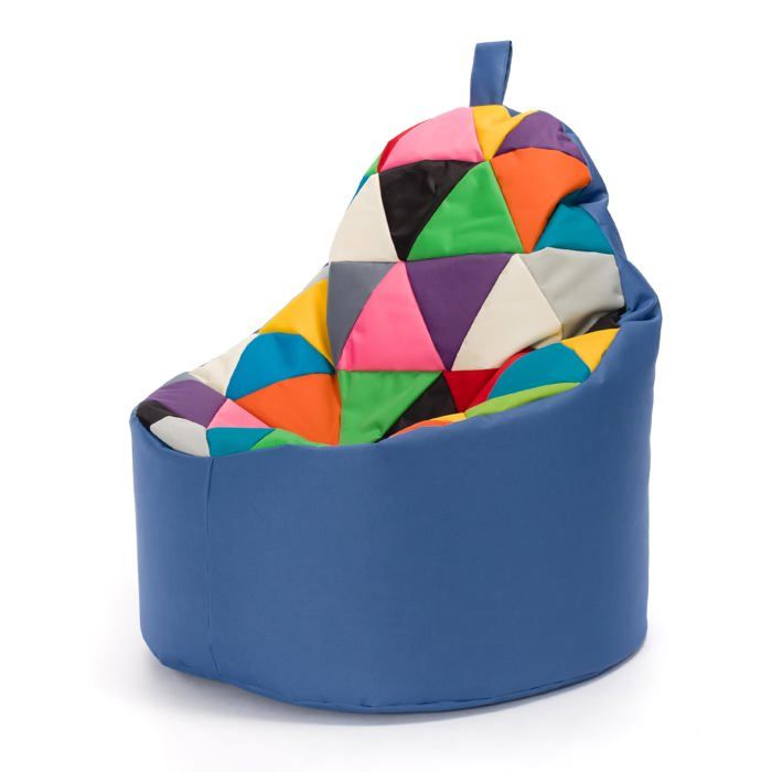 Pouf Fauteuil Patchwork Poire Extérieur Relax Tissu Imperméable Chambre Enfant Confort Mélange/Bleu 70x70x75cm