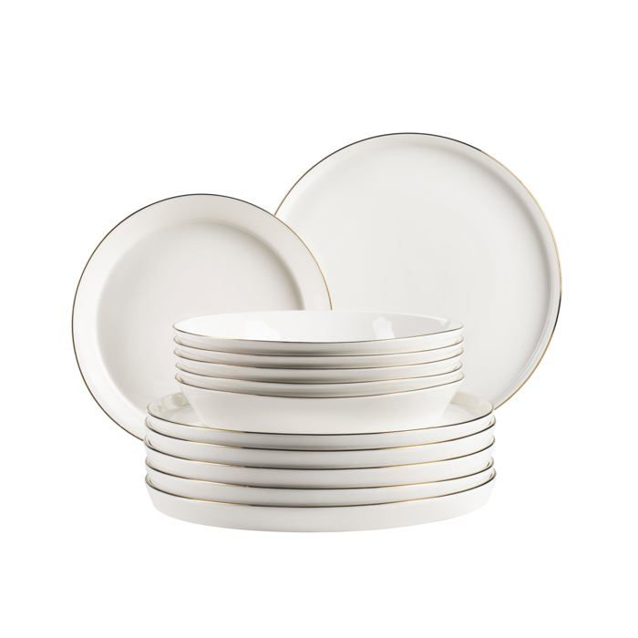 MÄSER Service de table porcelaine 12 pièces blanc — 6 assiettes plates 26 cm & 6 creuses 215 cm