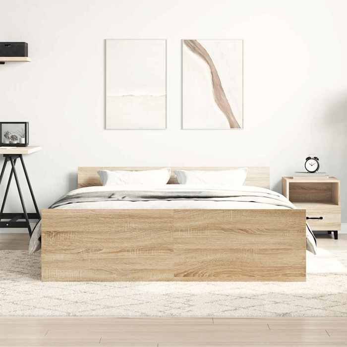 Cadre de lit double en chêne sonoma - MEUBLECHIC - 140x200 cm - Bois dingénierie - Contreplaqué