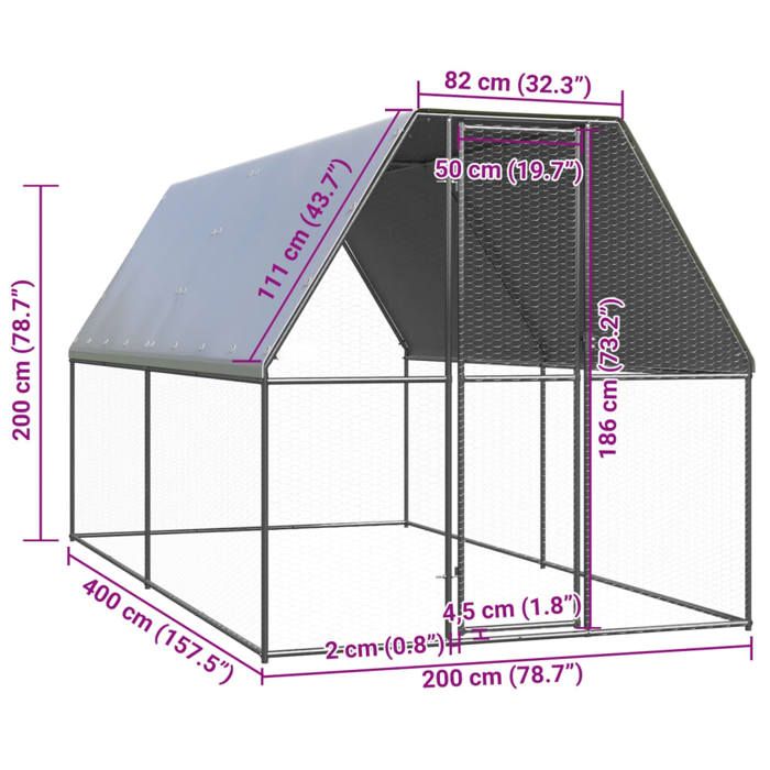 Pet®Argent Poulailler dextérieur 2x4x2 m - robuste et durable - Acier galvanisé 7_9391945