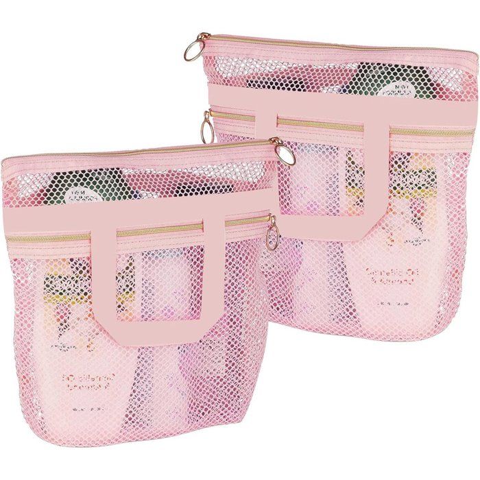 2 sacs douche filet rose 25x26 cm séchage rapide voyage camping piscine