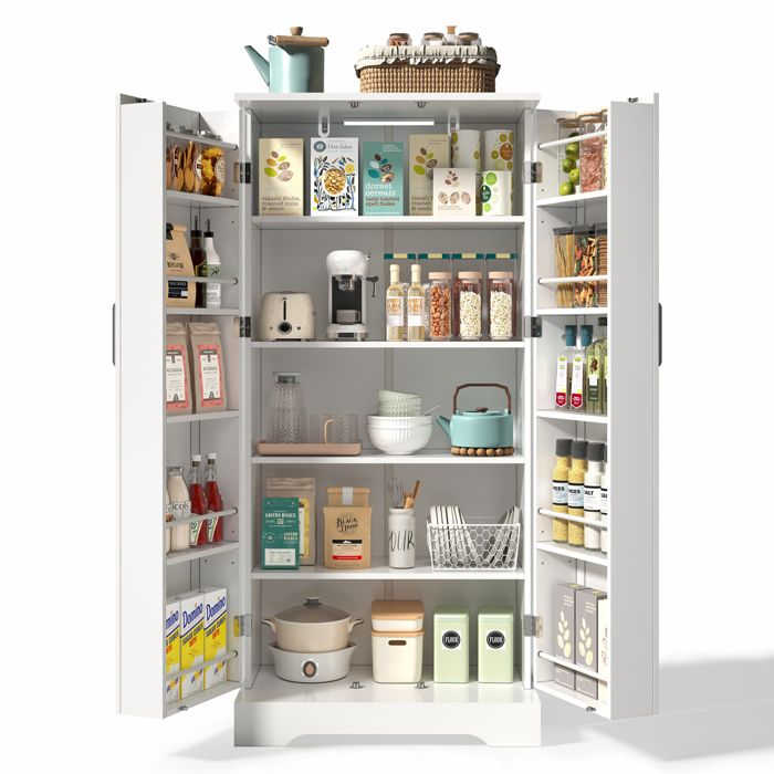 Buffet de cuisine blanc avec éclairage LED à capteur et rangements modulables