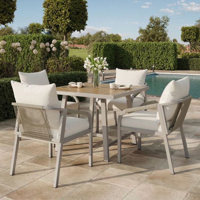 Salon de jardin modulable - Pour 4 personnes - 1 table 4 chaises - Tube en acier galvanisé .