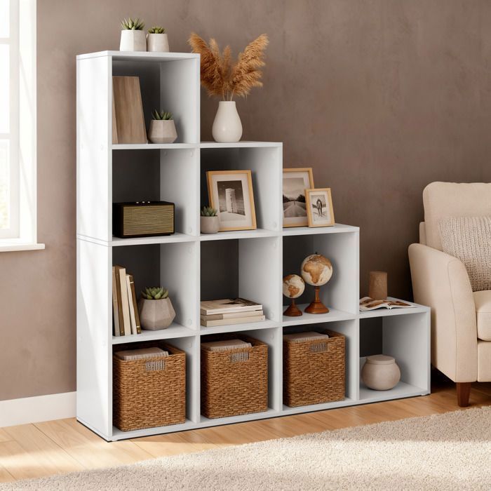 Bibliotheque de Rangement à Casiers pour Salon Bureau Chambre 10 Compartiments Blanc