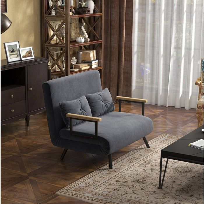 Fauteuil convertible EVRYAE 102 x 73 x 81 cm dossier 5 positions lit simple gris foncé