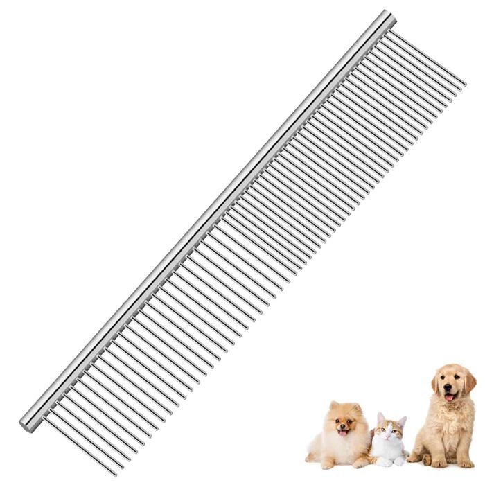 Peigne De Toilettage Chien Et Chat 19 cm Acier Inoxydable 2 Densités Démêloir Anti-Nœuds À Dents Arrondies