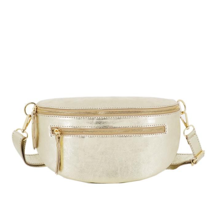 Sac banane ville femme - Cuir véritbale irisé - Porté poitrine - Compact Chic - Doré