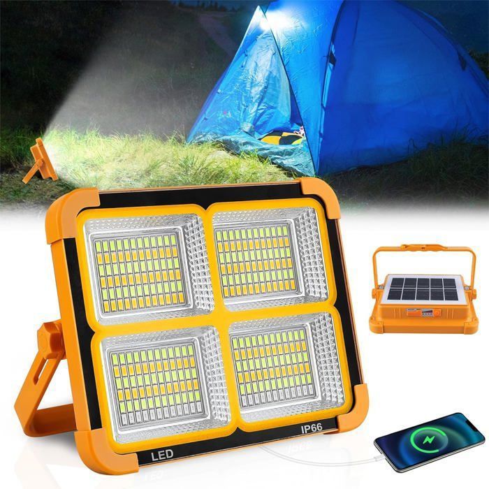 Projecteur LED Rechargeable 200W Projecteur LED Chantier 4 Modes LED Lampe de Chantier Étanche USB [Classe énergétique A+++]